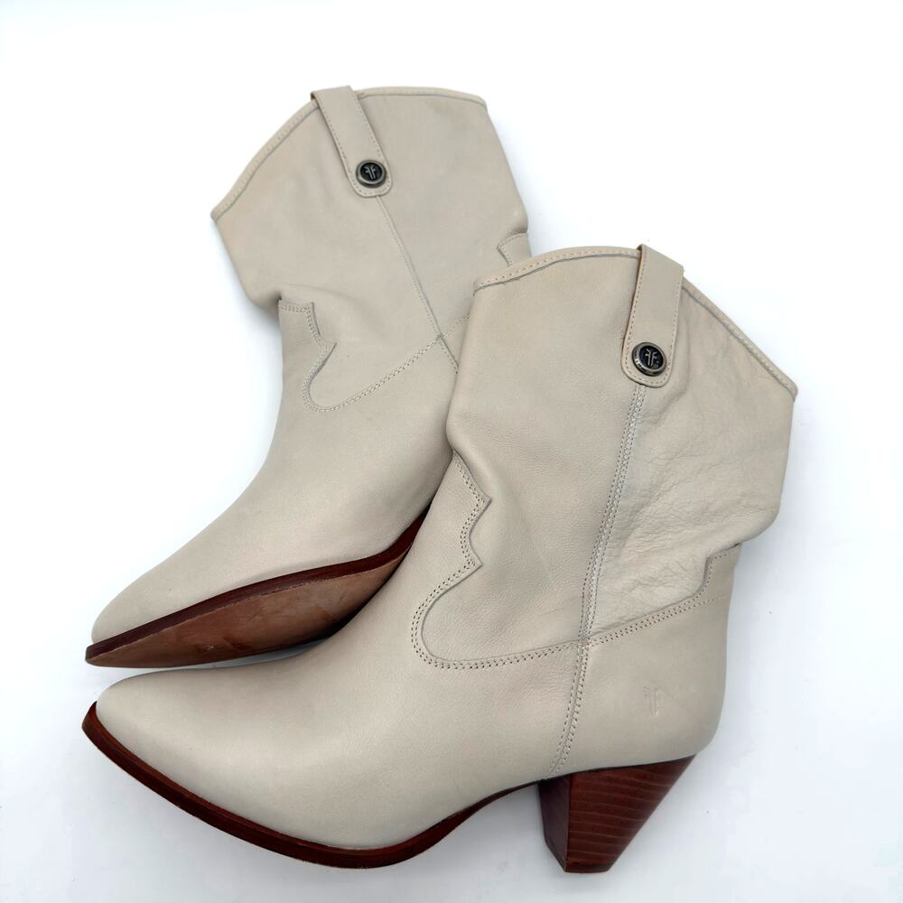 Frye June Western Pull On Leather Boots Cream White Cowgirl Rodeo 8.5